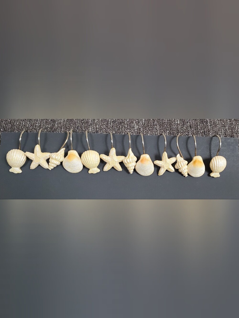 Coastal Shell Shower Curtain Hooks - Beige Seashell & Starfish Set